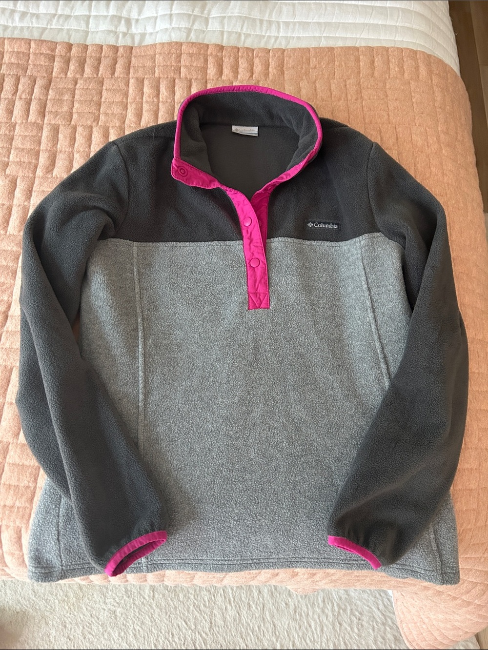 Columbia Gray and Hot Pink Snap-Front Fleece Pullover